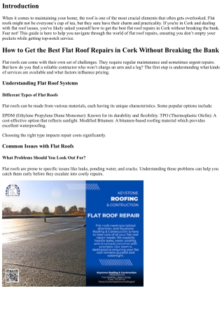 How to Get the Best Flat Roof Repairs in Cork Without Breaking the Bank