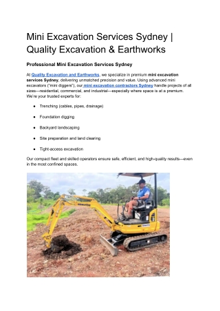 Mini Excavation Services Sydney _ Quality Excavation & Earthworks