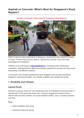 Asphalt vs Concrete Whats Best for Singapores Road Repairs