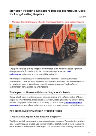 Monsoon-Proofing Singapore Roads Techniques Used for Long-LastingRepairs