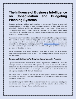 The Influence of Business Intelligence on Consolidation and Budgeting Planning Systems