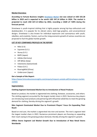 Streetwear Market Size, Trends, Growth Opportunities, 2032
