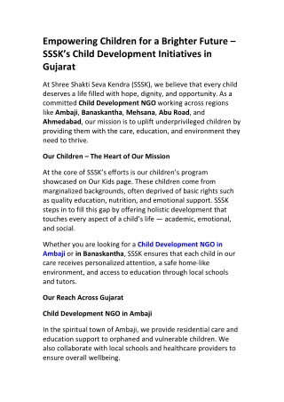 Child Development NGO in Abu Road | Safe Shelter & Education