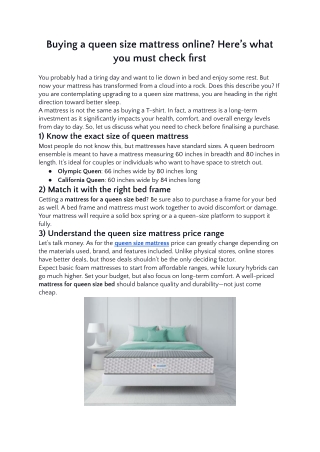 Buying a queen size mattress online? Here’s what you must check first