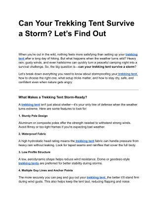 Can Your Trekking Tent Survive a Storm? Let’s Find Out