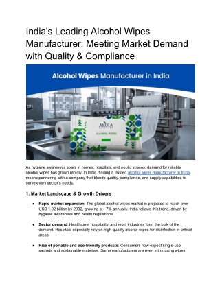 Alcohol Wipes Manufacturer in India