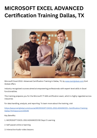 MICROSOFT EXCEL ADVANCED Certification Training Dallas, TX