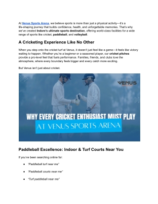 Why Cricket at Venus Sports Arena Feels Like a Winning Experience