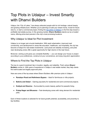 Top Plots in Udaipur – Invest Smartly with Dhanvi Builders