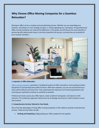 Why Choose Office Moving Companies for a Seamless Relocation
