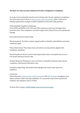The Role of a Cybersecurity Solutions Provider in Regulatory Compliance