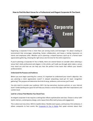 How to Find the Best Venue for a Professional and Elegant Corporate Hi-Tea Event