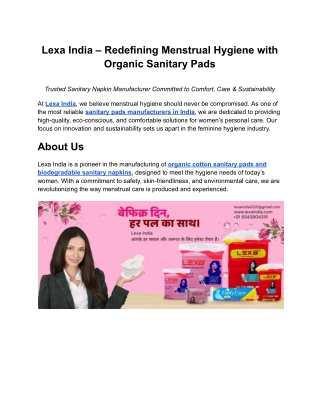 Lexa India Redefining Menstrual Hygiene with Organic Sanitary Pads