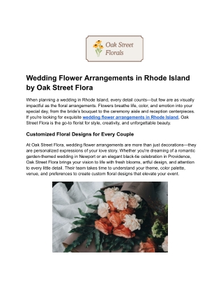 Wedding Flower Arrangements in Rhode Island by Oak Street Flora