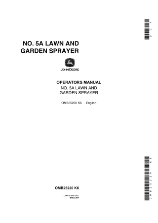 John Deere No.5A Lawn and Garden Sprayer Operator’s Manual Instant Download (Publication No.OMB25220)