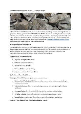 Ferro Molybdenum Supplier in India – A Fondelco Insight