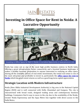 Investing in Office Space for Rent in Noida A Lucrative Opportunity