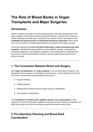 The Role of Blood Banks in Organ Transplants and Major Surgeries
