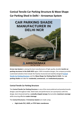 Conical Tensile Car Parking Structure & Wave Shape Car Parking Shed in Delhi – Arrowmax System