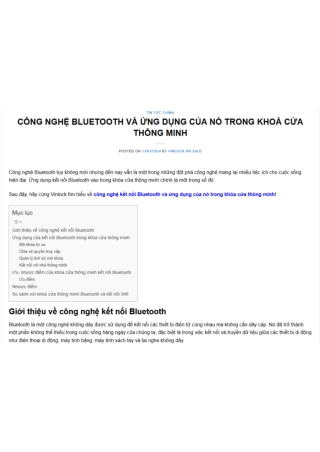 CÔNG NGHỆ BLUETOOTH VÀ ỨNG DỤNG CỦA NÓ TRONG KHOÁ CỬA THÔNG MINH