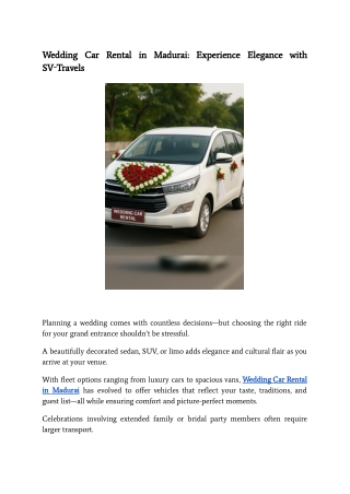 Wedding Car Rental in Madurai_ Experience Elegance with SV‑Travels