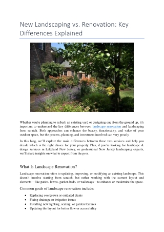 New Landscaping vs. Renovation: Key Differences Explained