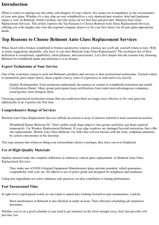 Top Reasons to Choose Belmont Auto Glass Replacement Services