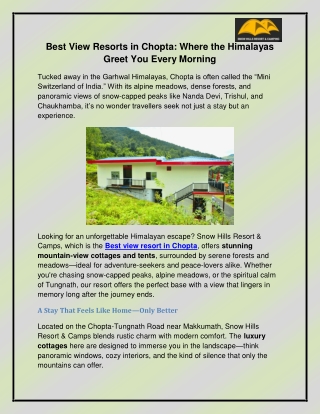Best View Resorts in Chopta