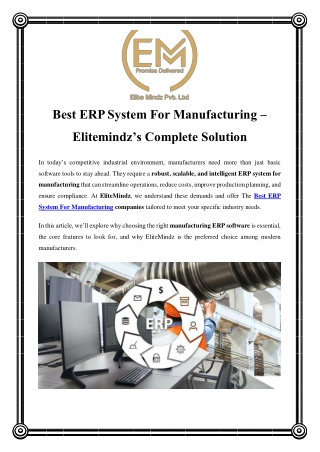 Top ERP Software for Manufacturing in India | Elite Mindz