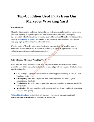 Top-Condition Used Parts from Our Mercedes Wrecking Yard