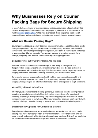 Why Businesses Rely on Courier Packing Bags for Secure Shipping