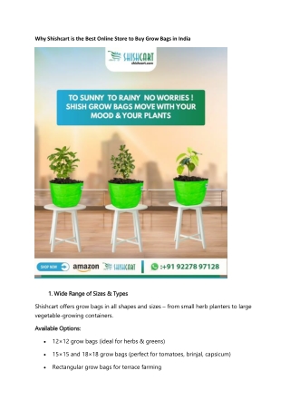 Why Shishcart is the Best Online Store to Buy Grow Bags in India