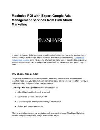 Maximize ROI with Expert Google Ads Management Services from Pink Shark Marketing