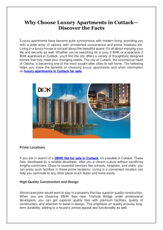 Why Choose Luxury Apartments in Cuttack—Discover the Facts