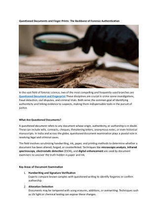 Questioned Documents and Finger Prints: The Backbone of Forensic Authentication