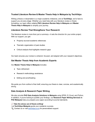 Trusted Literature Review & Master Thesis Help in Malaysia by TechVidya
