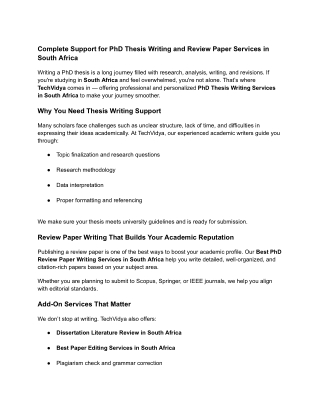 Complete Support for PhD Thesis Writing and Review Paper Services in South Africa