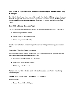 Your Guide to Topic Selection, Questionnaire Design & Master Thesis Help in Malaysia