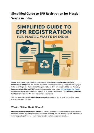 Simplified Guide to EPR Registration for Plastic Waste in India
