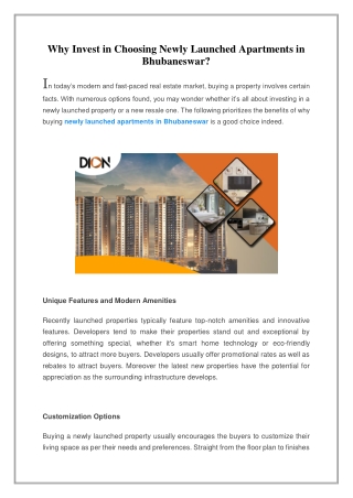 Why Invest in Choosing Newly Launched Apartments in Bhubaneswar