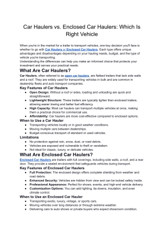 Car Haulers vs. Enclosed Car Haulers Which Is Right Vehicle