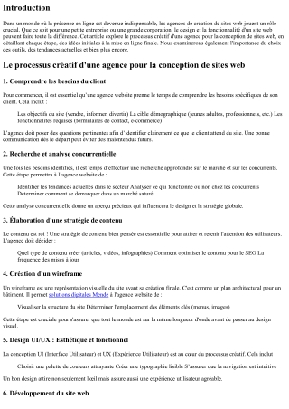 Le processus créatif d'une agence pour la conception de sites web