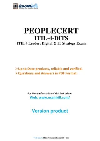ITIL 4 DITS Exam 2024 Direct Plan & Improve PDF by ExamKill