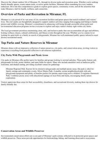 Miramar, FL Places To Visit – Parks &amp; Recreation Areas