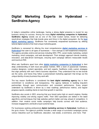 Digital Marketing Experts in Hyderabad – SanBrains Agency