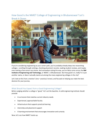 How Good Is the NMIET College of Engineering in Bhubaneswar