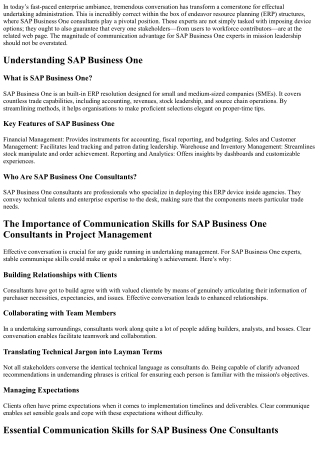 The Importance of Communication Skills for SAP Business One Consultants in Proje