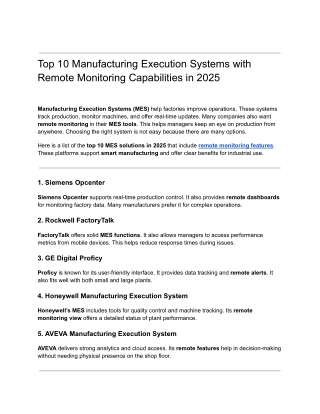 Top 10 Manufacturing Execution Systems with Remote Monitoring Capabilities in 2025