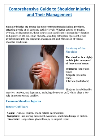 Comprehensive Guide to Shoulder Injuries and Their Management