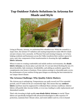 Top Outdoor Fabric Solutions in Arizona for Shade and Style